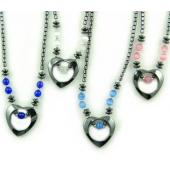 Assorted Color Cat's Eye Opal Beads Hematite Heart Pendant Chain Choker Fashion Necklace